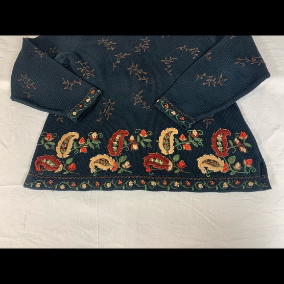 Talbots Womens Sweater Large P Embroidered Paisley Flowers VTG - Picture 7 of 9